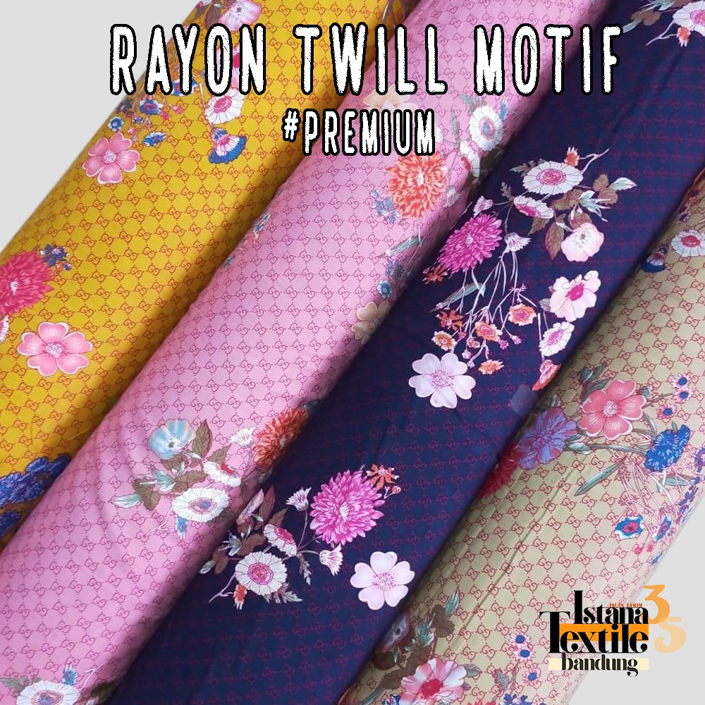 1/2 meter katun Rayon Twill motif bunga #Premium