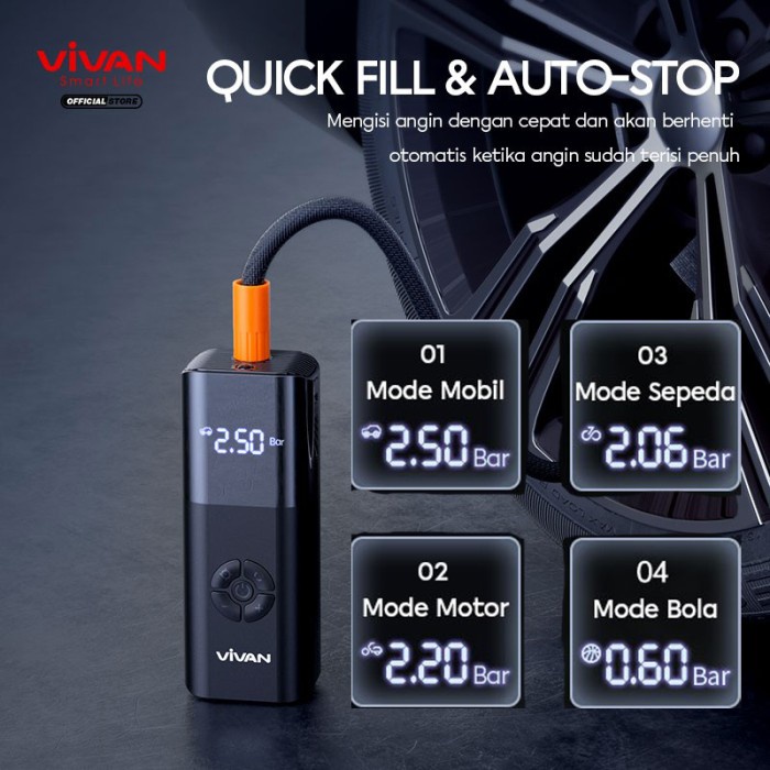 Vivan Portable Air Pump Inflator Electric Pompa Ban Mobil Sepeda Motor