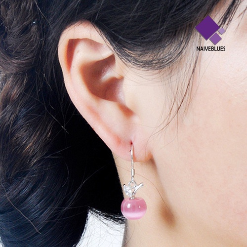 Anting Kait Gantung Bahan Sterling Silver 925 Desain Apel Hias Opal + Zircon Untuk Wanita