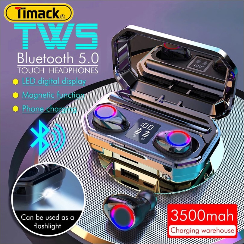 Timack® Headset Bluetooth full bass Earphone COD Bluetooth 5.2 Nirkabel TWS Original Hedset Earbud d