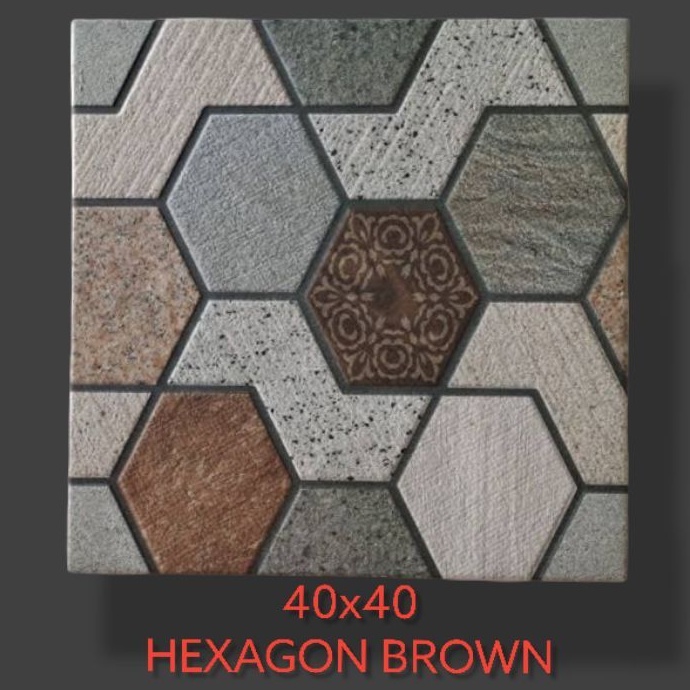 keramik lantai carport hexagonal 40x40 HEXAGON BROWN