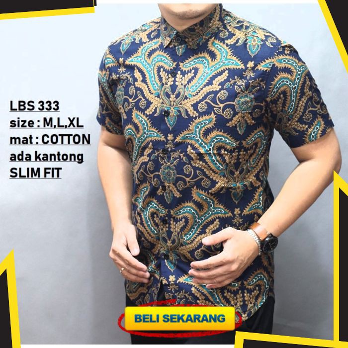 BAJU KEMEJA BATIK PRIA SLIM FIT LENGAN PENDEK KATUN HALUS LBS333