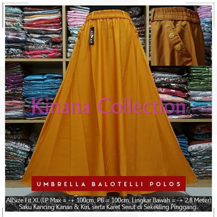 Rok Payung Balotelli Polos Lebar Panjang Maxiskirt Karet Kuning Kunyit