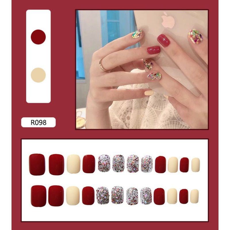 {R096-R111} kuku palsu fake nail art kode R [isi 24pcs + lem + box] kuku palsu R-Fake nail art R
