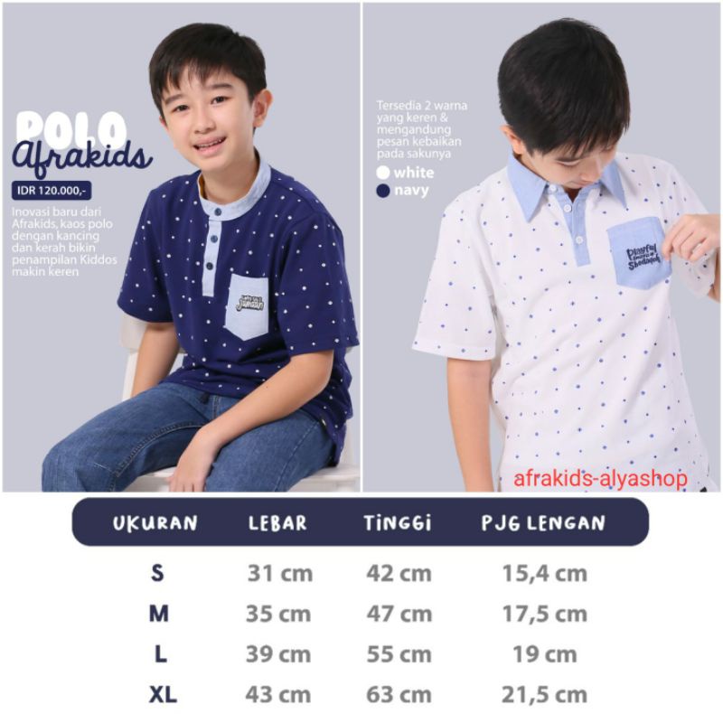 T-Shirt Polo AFRAKIDS untuk 2-12 th,  PL001 White, PL002 Navy,  Ada PROMO LAUNCHING nya.............