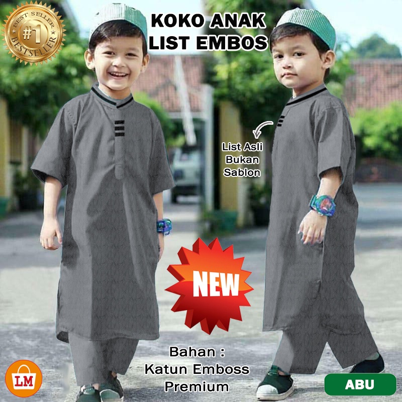 TERBARU TERMURAH Baju SETELAN KOKO ANAK LIST Katun Emboss Usia 2-15 tahun LMS 11447-11453