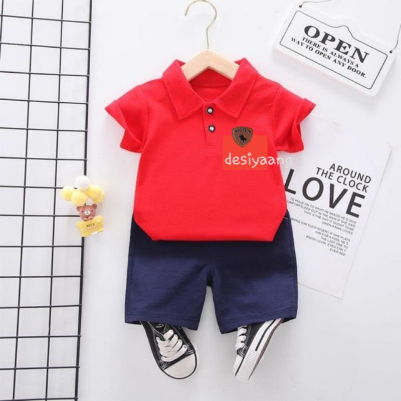 SETELAN ANAK KAOS ATASAN POLO KERAH DAN CELANA RIB CHINOS SIZE S USIA 1 2 3 4 BISA PILIH MOTIF