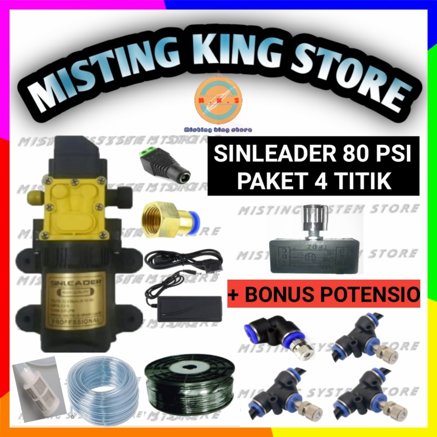 PAKET SET MISTING 4 TITIK POMPA DC PALUDARIUM ALAT SIRAM MIST NOZZLE