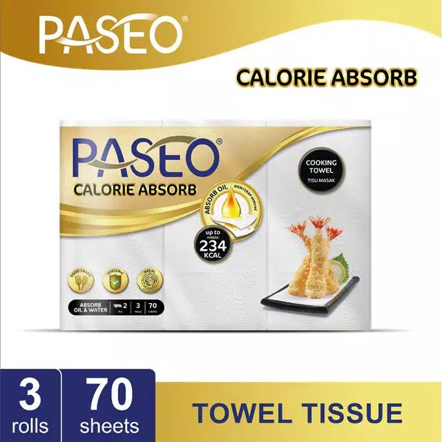 Paseo Calorie Absorbs Cooking Towel Roll White Emboss 70 sheet x 3 Rol