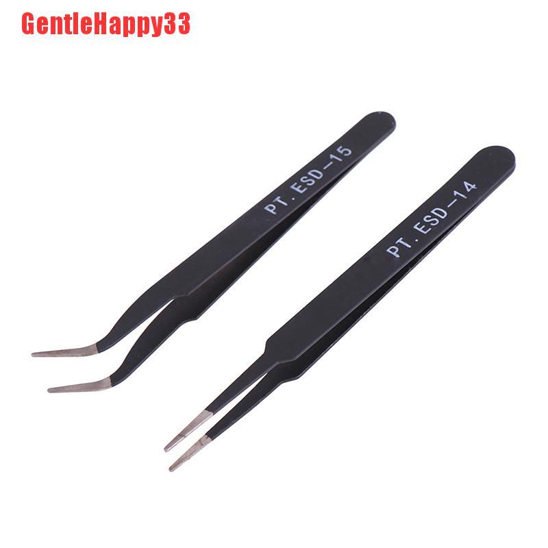 Gentlehappy 6pcs/set Pinset Lurus/Lengkung Anti Statis Esd Untuk Alat Perbaikan