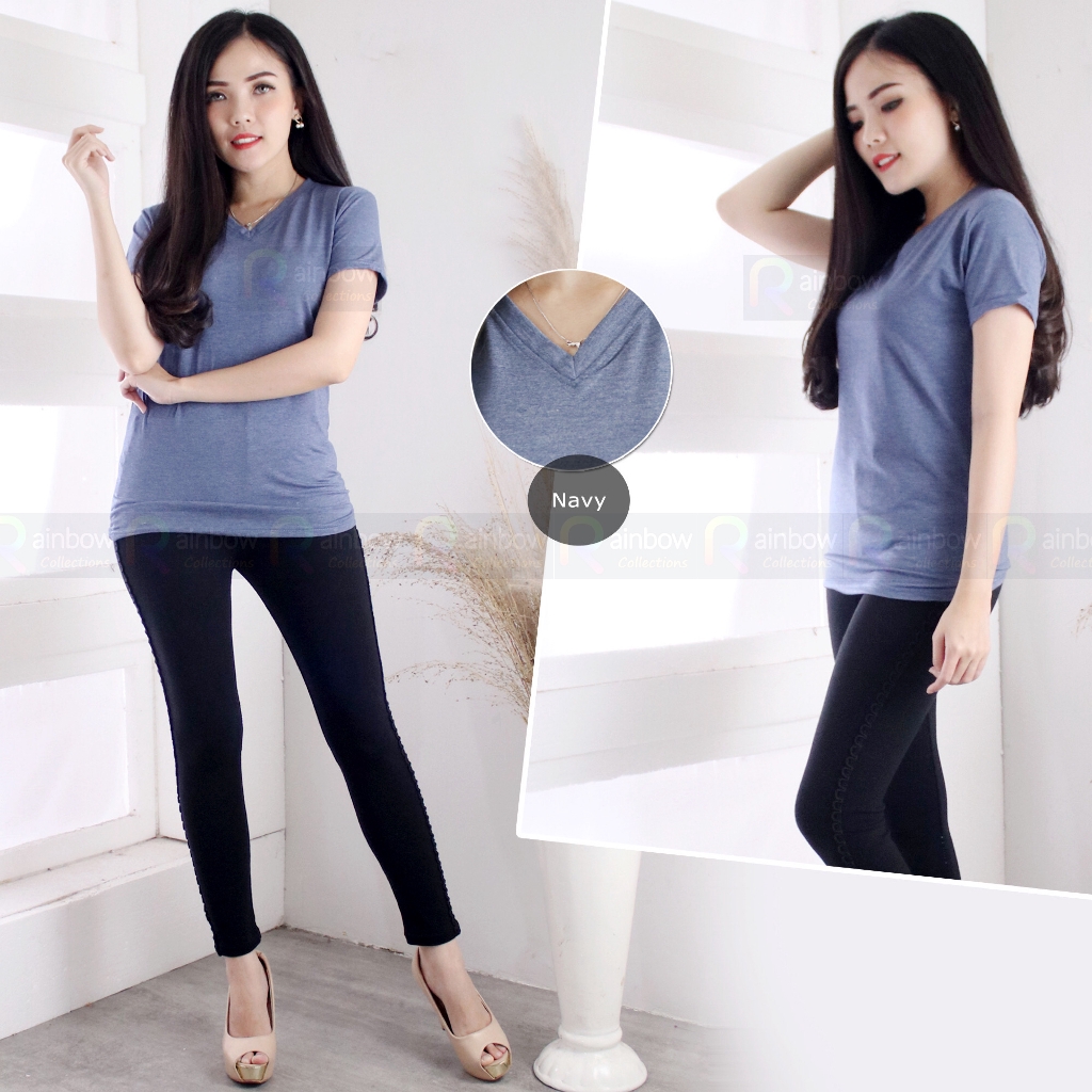 V-NECK Cewek TWOTONE Pendek L dan XXL / Kaos TUTON Basic Wanita Jumbo