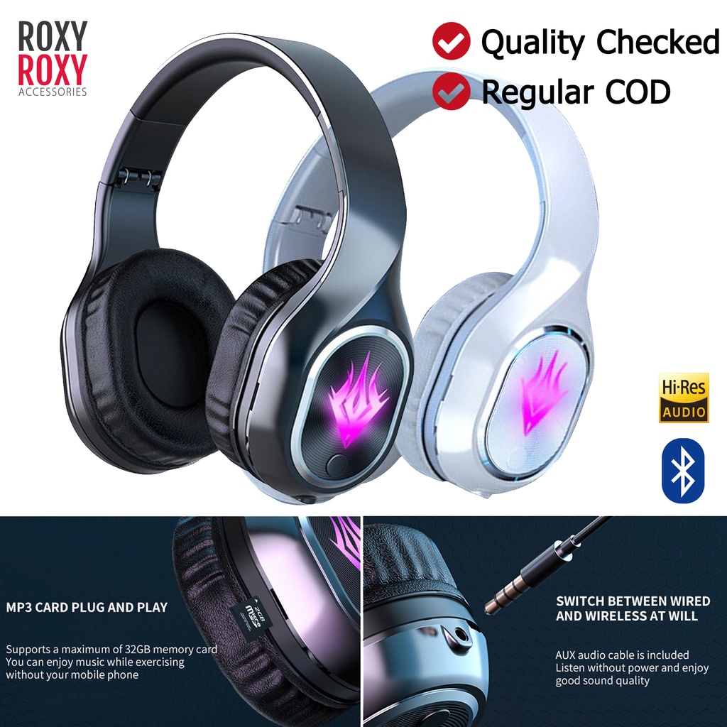 Roxyroxy - Headset Bluetooth Gaming Headphone Music With Mic 9D Dynamic HD Sound RGB Light