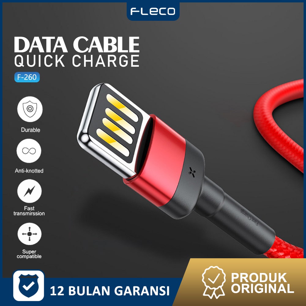 Kabel Data USB Micro USB Kabel Fast Charging 2.4A Type C dan Micro FLECO - Garansi 1 Tahun Rusak Ganti Baru