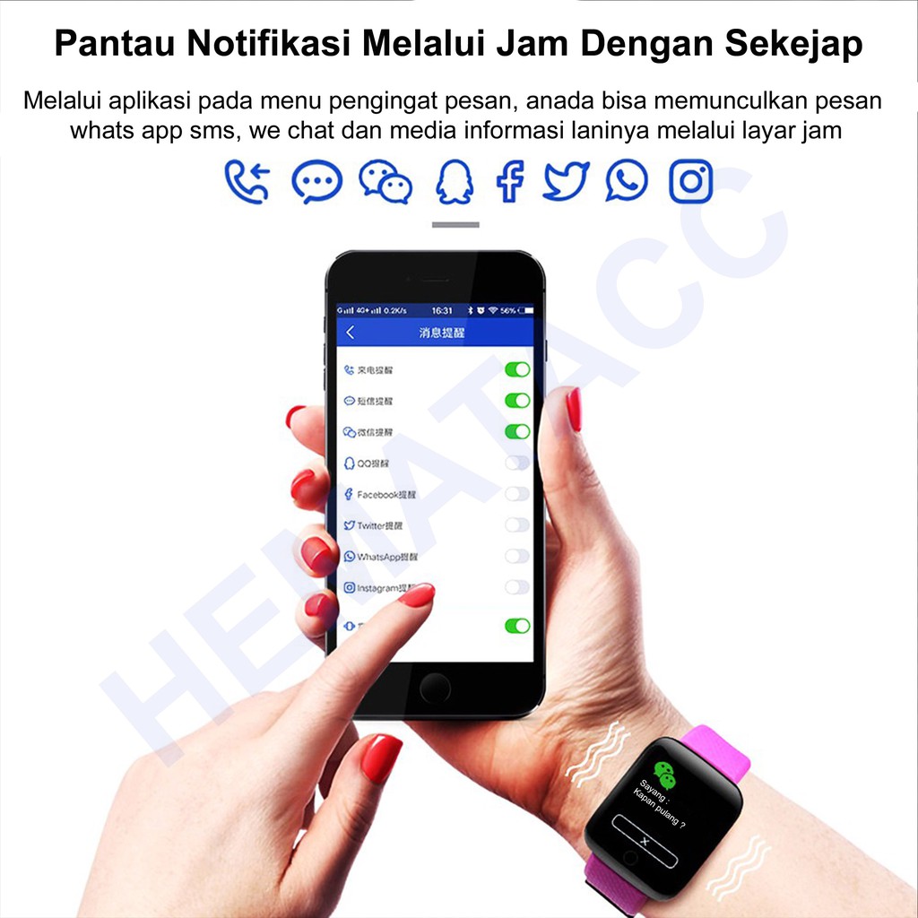 Smartwatch 116 Pro Plus Anti Air IP66 Jam Tangan Kesehatan &amp; Asisten Olahraga