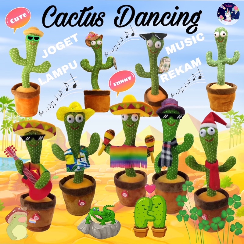 BONEKA KAKTUS DANCING/goyang/joget/lampu/rekam/kaktus doll/mainan