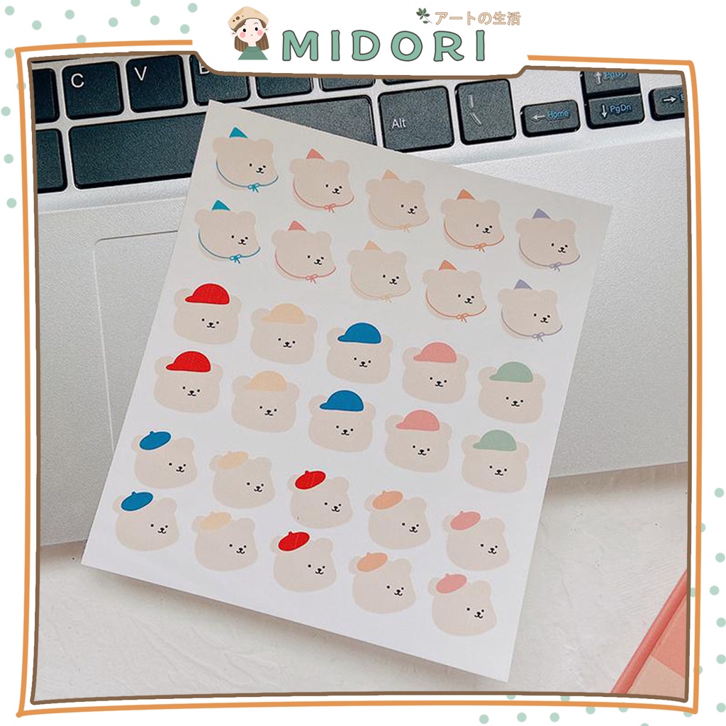 

[MIDORI] 1Pc HAT KOREAN BEAR Sticker Deco Aesthetic BuJo DIY Scrapbook Stiker Hias - B0283