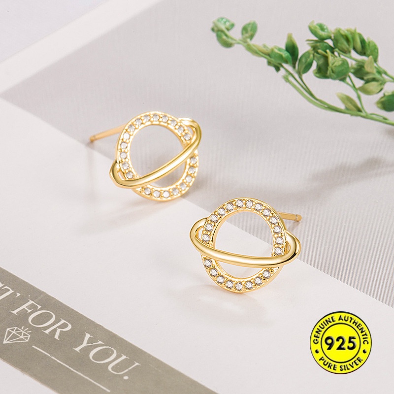 Anting Tusuk Lapis Emas 18K Model Planet Untuk Wanita