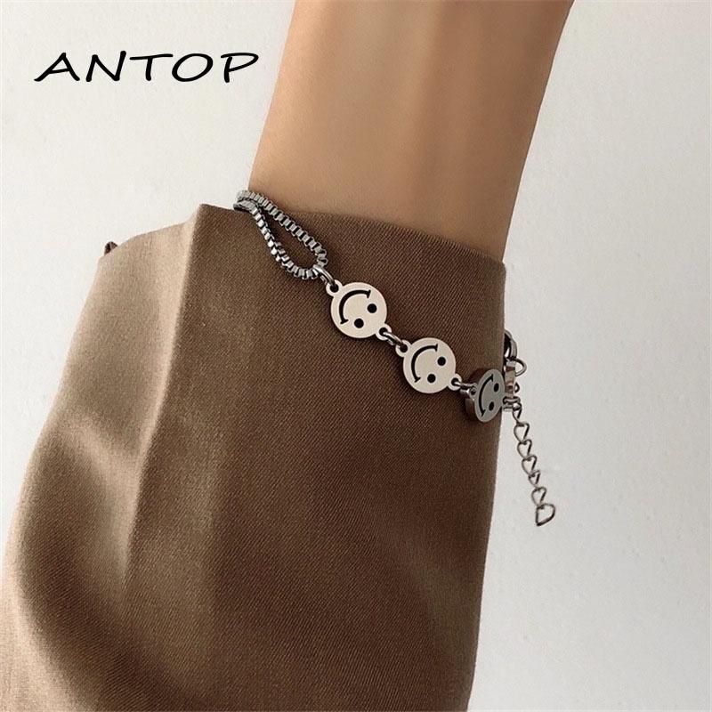 Korea Gelang Smiley Metal Hip-Hop Serut Aksesoris Fashion Pria Dan Wanita ANTOP