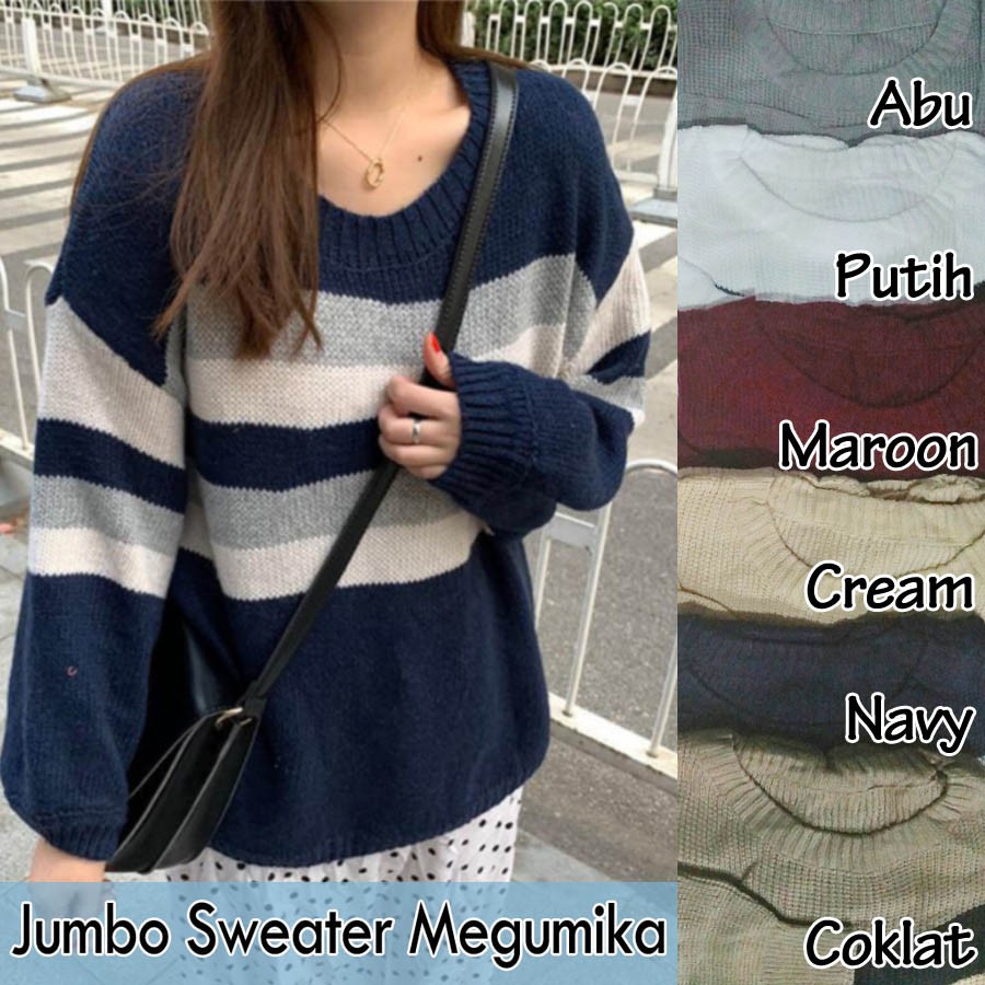 BIGCLO - (COD) LD 114-154cm Sweater Jumbo Megumika Rajut Baju Atasan Lengan Panjang Bigsize