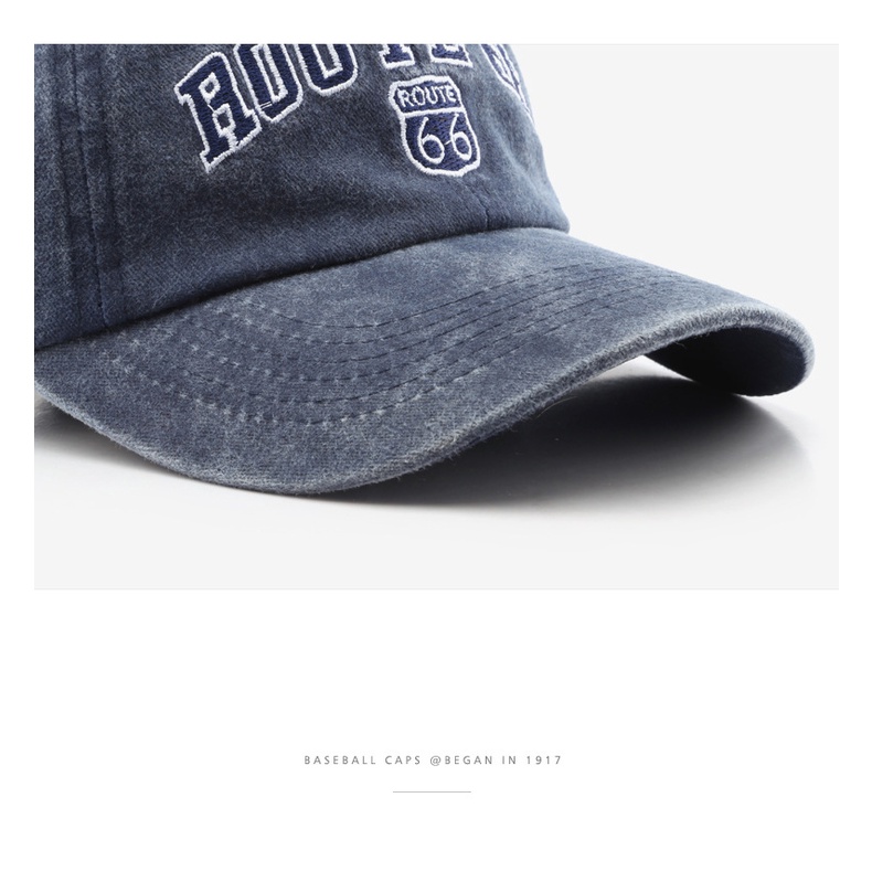 HATSAVENUE-225 Baseball Cap Model Wash Denim Luntur Bordir Route 66 Katun Keren