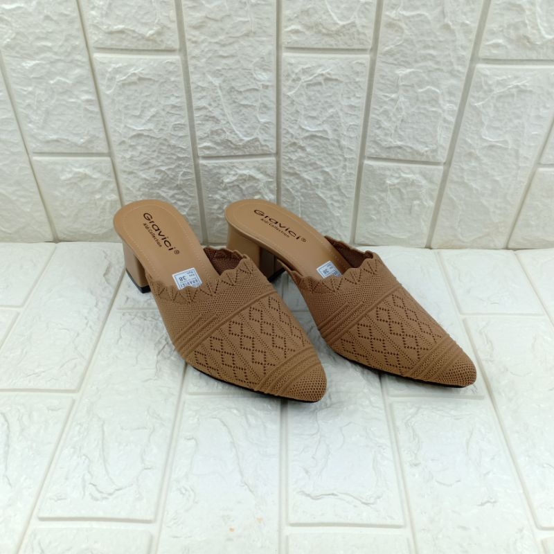 GRAVICI - Sepatu Slip On Mules Wanita Bahan Rajut Import WA 02