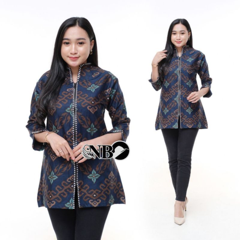 Batik wanita ASJ SA HRB026 Kenongo Kemeja Tosca Pendek-Z Bintang Biru