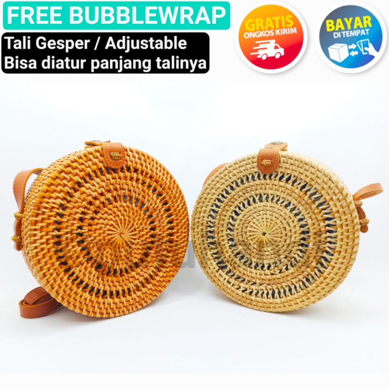 Tas Rotan Bulat Original motif Keong 20cm
