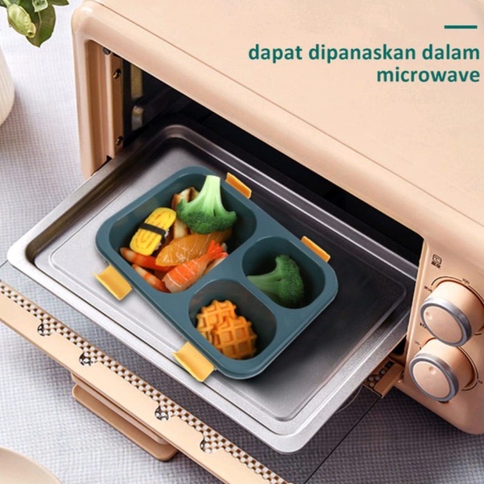 KOTAK MAKAN 3 SEKAT PLUS SENDOK GARPU ANTI TUMPAH TEMPAT MAKAN ANAK LUNCH BOX