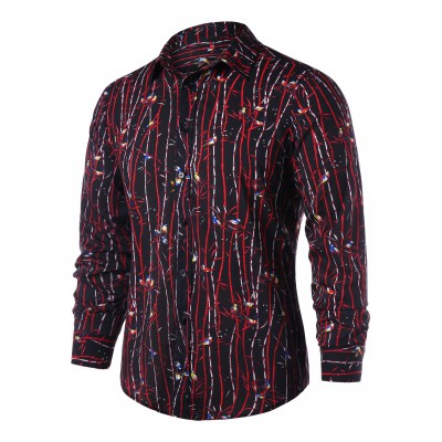 Import Terbaru  AtasanPria Bamboo Grove Birds Print Long Sleeve Shirt
