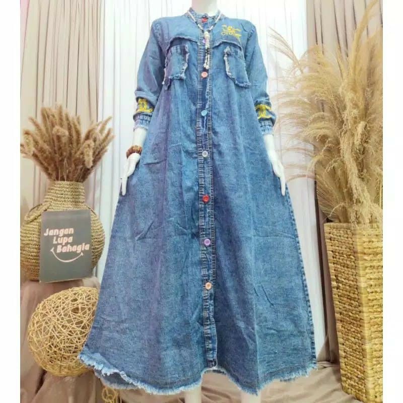 Gamis Jeans Mela/Gamis Levis/Baju muslim/Gamis terbaru/Pakaian Wanita Terlaris/debora2