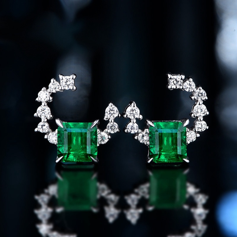 Anting Tusuk Desain Geometri Zambia Emerald Imitasi Bahan Sterling Silver 925 Untuk Wanita