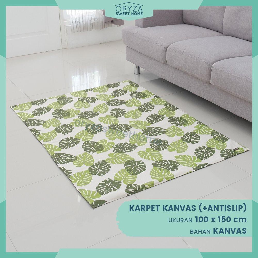 Karpet Lantai Tebal Minimalis Antislip - Karpet Kanvas Motif Daun M