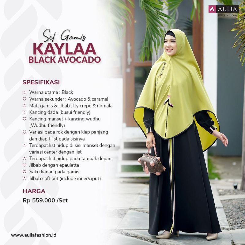 AULIA SET gamis KAYLA BLACK AVOCADO