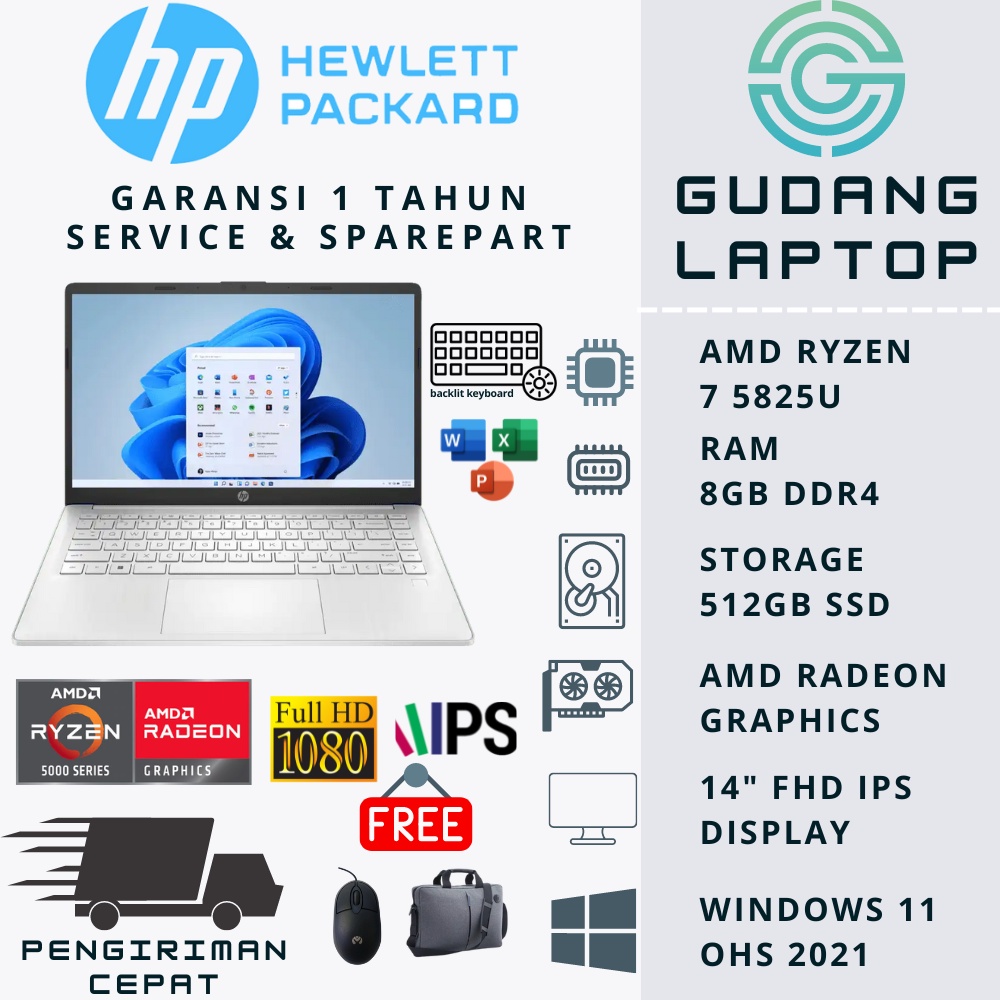 HP Laptop 14s fq2003AU AMD Ryzen 7 5825U RAM 8GB SSD 512GB RADEON 14 FHD WIN11