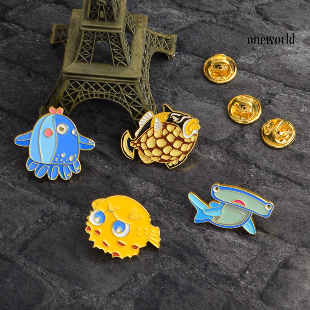 OW@ Cute Cartoon Dolphin Shark Whale Fish Enamel Brooch Pin Badge Collar Coat Decor