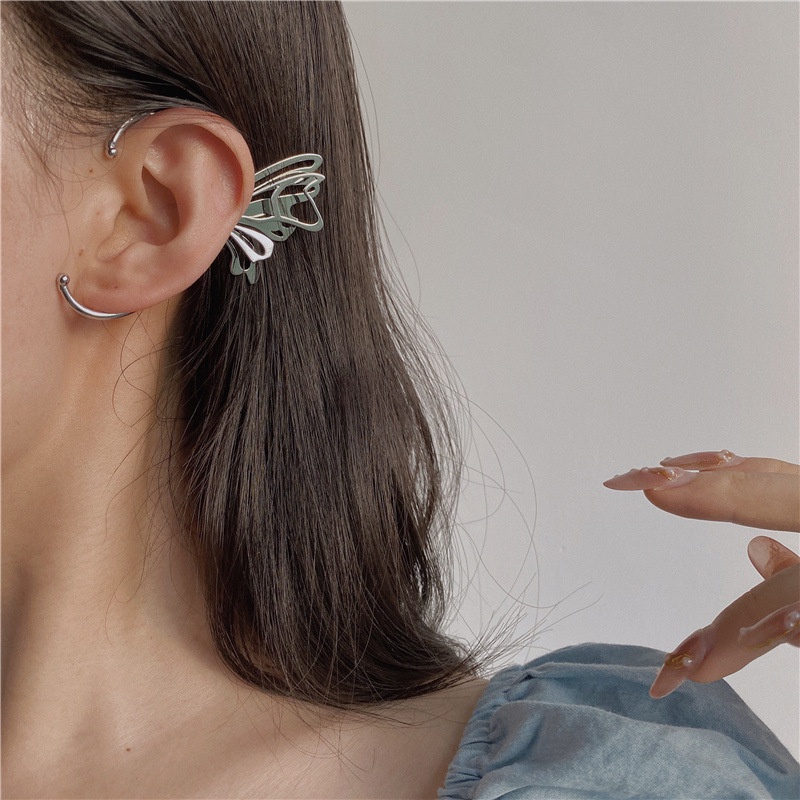 Single non-perforated clip-on butterfly earrings Aksesoris Telinga Kepribadian Korea Wanita