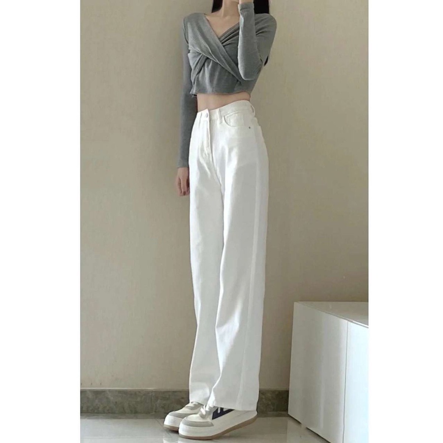 new straight longgar high waist celana jeans panjang wanita