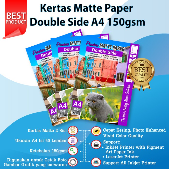 Kertas Matte A4 150gsm 1 pack/ 50 Lembar Paper Double Side Termurah