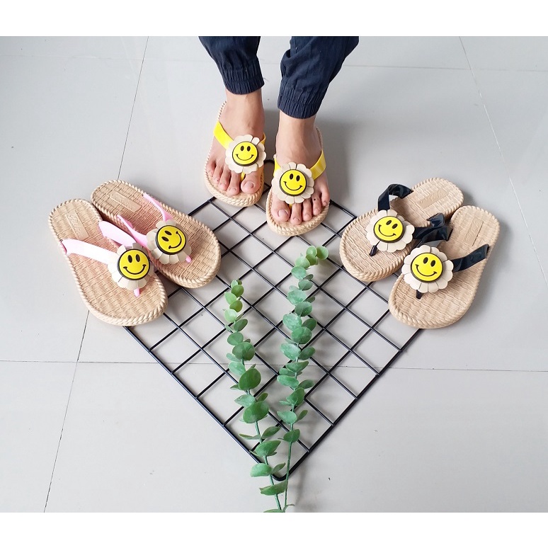 gof PUFFY Import SMILE ROSE ROTAN Sandal Wanita Murah Japit Casual Teplek Sendal Cewek Flat