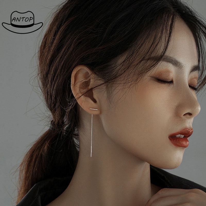 Anting Tusuk Gantung Temperament Bahan Sterling Silver 925 Desain Rumbai Gaya Koreasimple Untuk Wanita ANTOP
