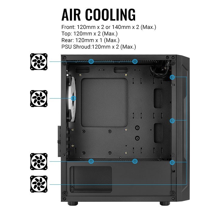 Case Aerocool Trinity Mini FRGB Black V2 | mATX | 3X RGB FAN