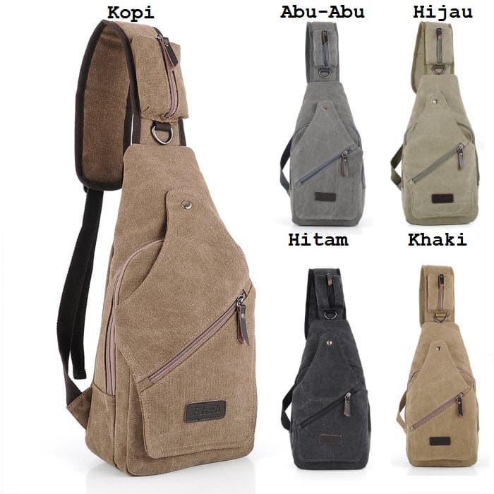 Tas Pria Cowo BA015 Sling Bag Santai Tas Kanvas Impor Selempang Slempang