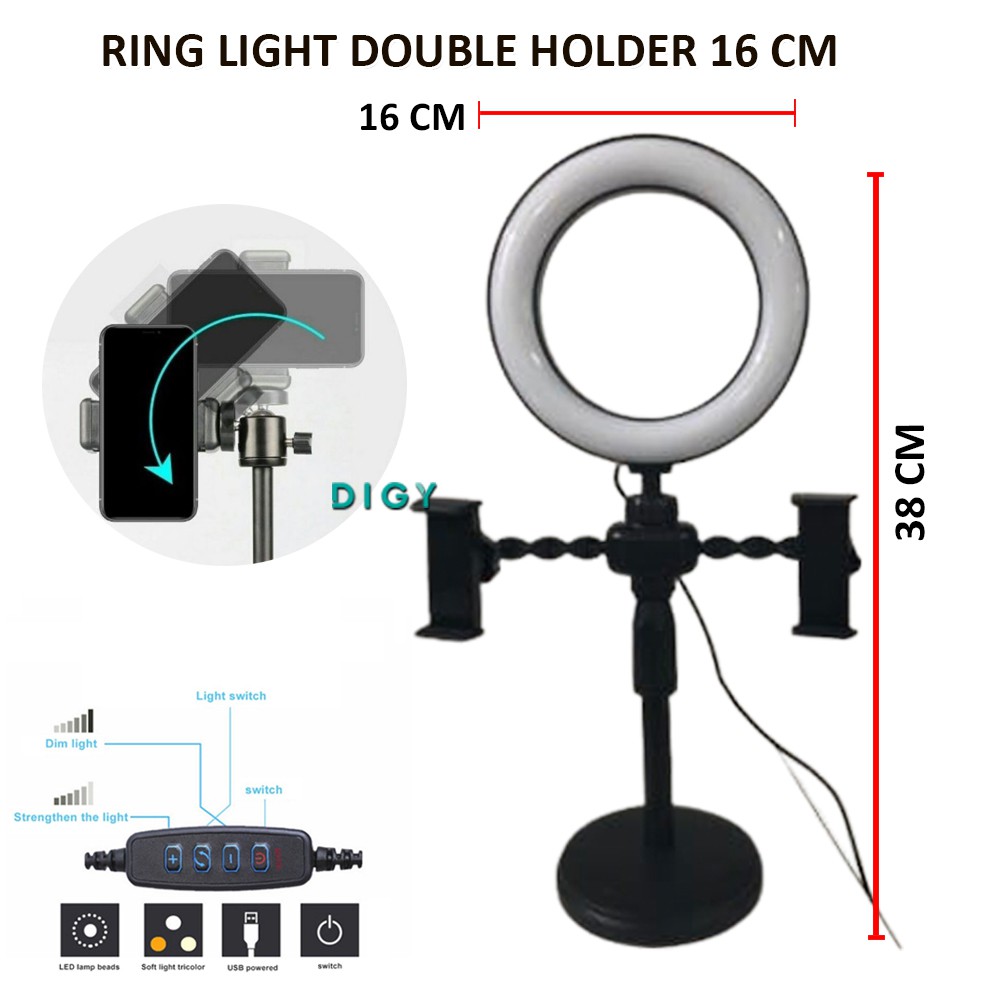 Ring Light double holder, 16 inc Stand Holder Hp Live Vlog Selfie