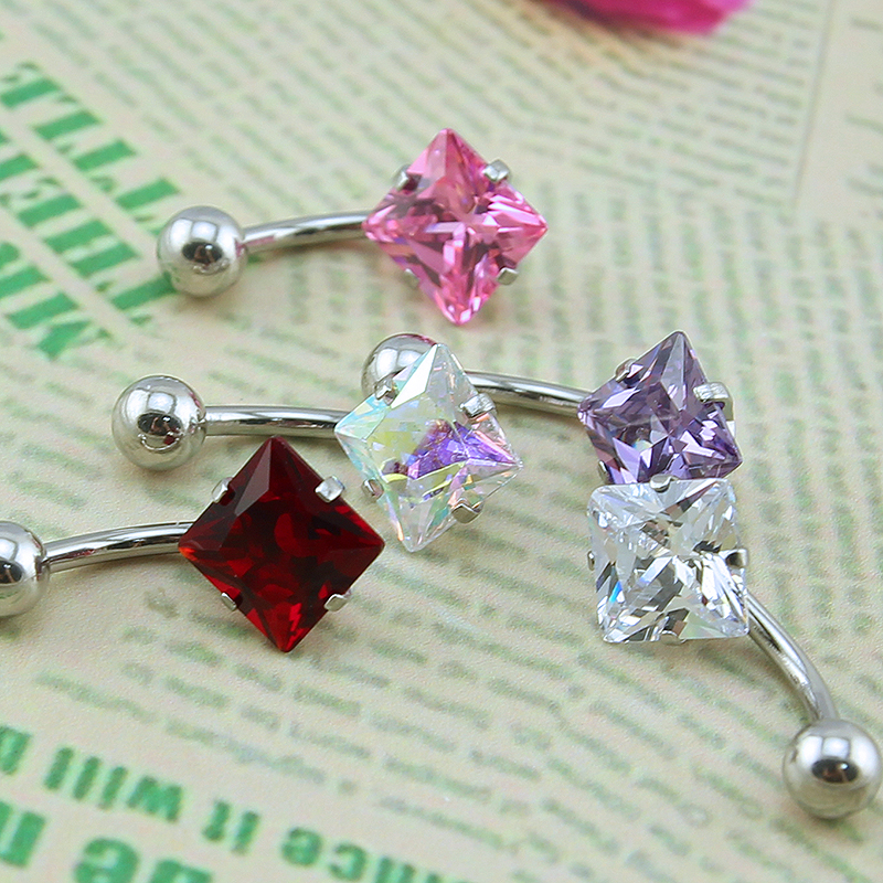 10 Colors Navel Rings Cubic Zirconia Prevent Allergy Navel Rings Stainless Steel Belly Button Rings Crystal Belly Button Piercings