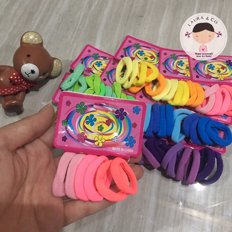 Ikat kuncir rambut warna polos isi 72 pc kecil grosir lusinan MT