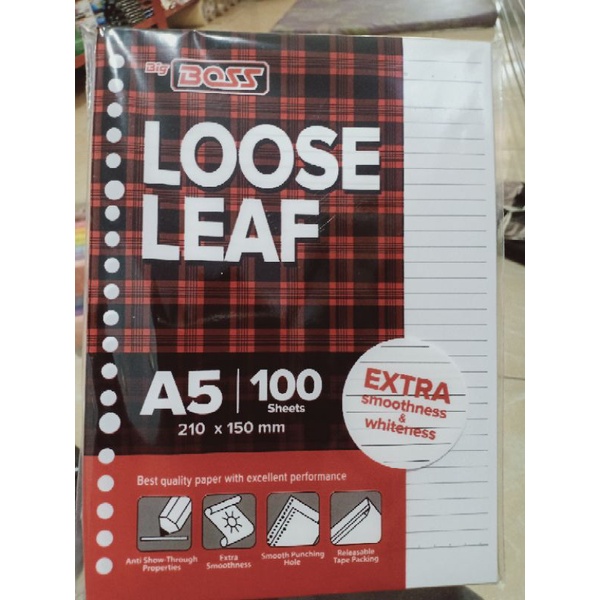 

(240gr) 1pak loose leaf isi binder bigboss garis A5 100 sheets