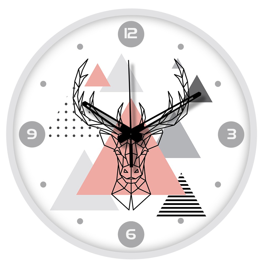 Jam dinding scandinavian geometry rusa serigala gunung triangle mesin sweep movement