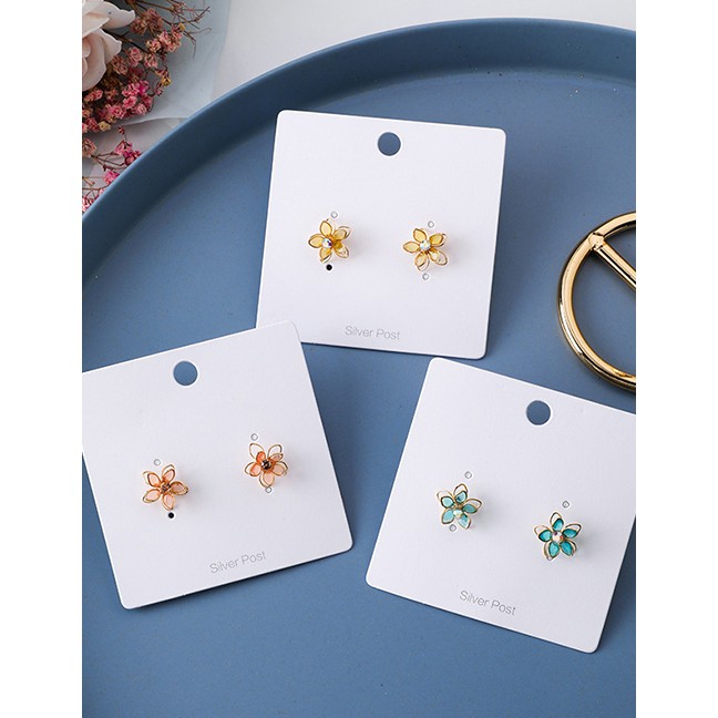 LRC Anting Tusuk  Fashion S925 Silver Needle Hollow Crystal Three-dimensional Small Lotus F6243X