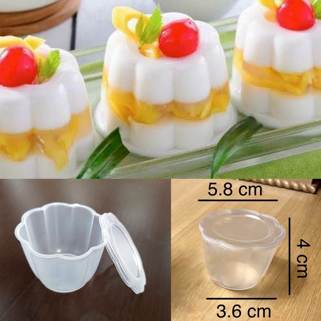 Cup Puding Pelangi Kecil + Tutup - Gelas Agar Jelly Bunga Slop 24 pcs