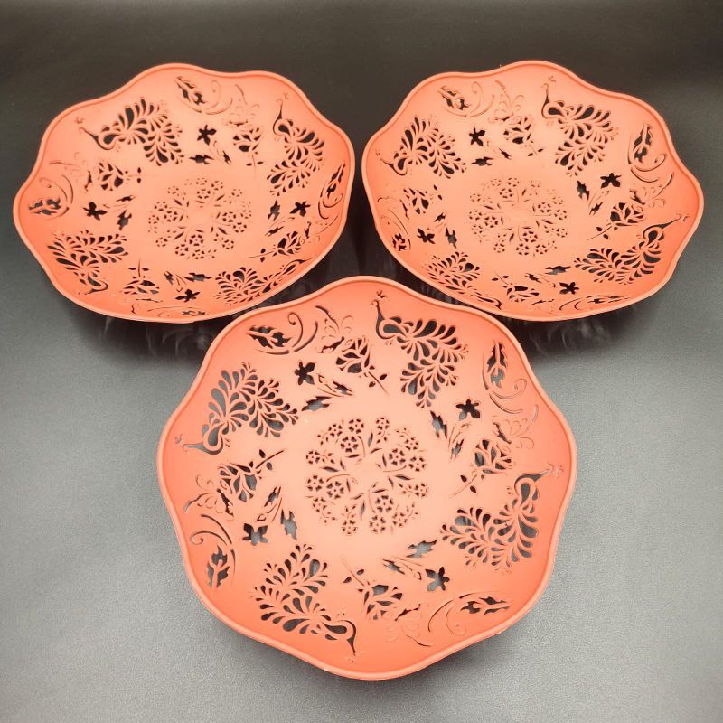 Piring Rotan Plastik Buah MOTIF BUNGA 21 cm - isi 12 pcs